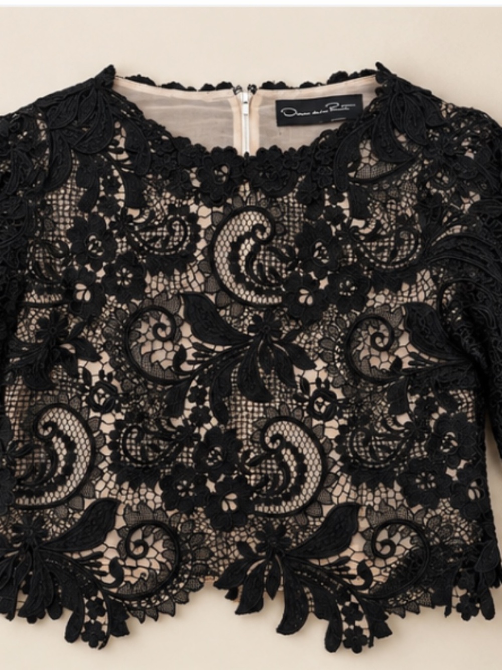 Oscar de la Renta Black Floral Lace Crop blouse